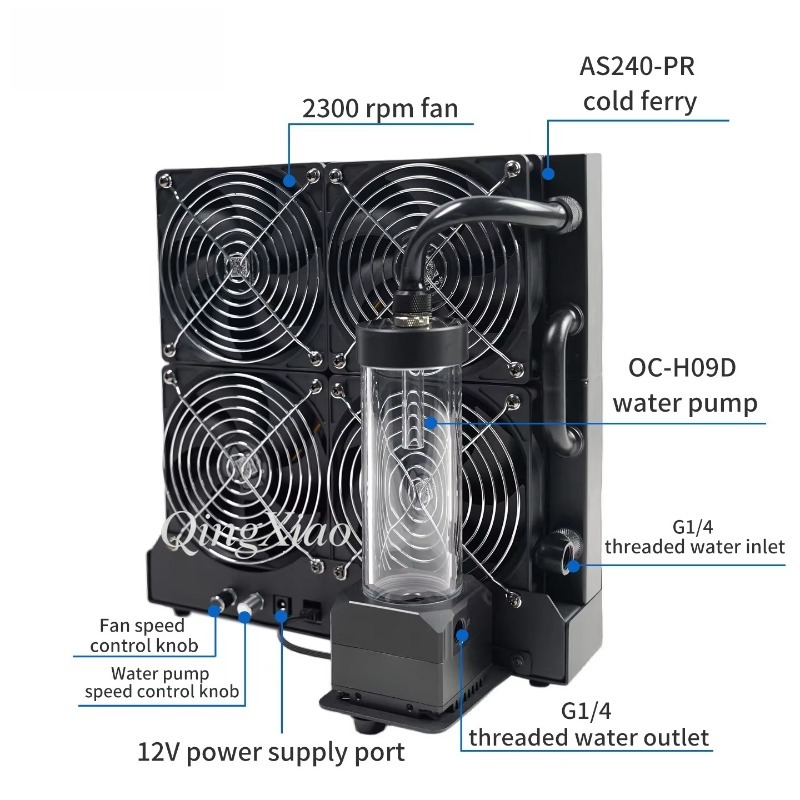 4ファンラジエーターポンプと水タンク一体型外部冷却キット F - External Radiator Water Cooling Kit のレビューと価格